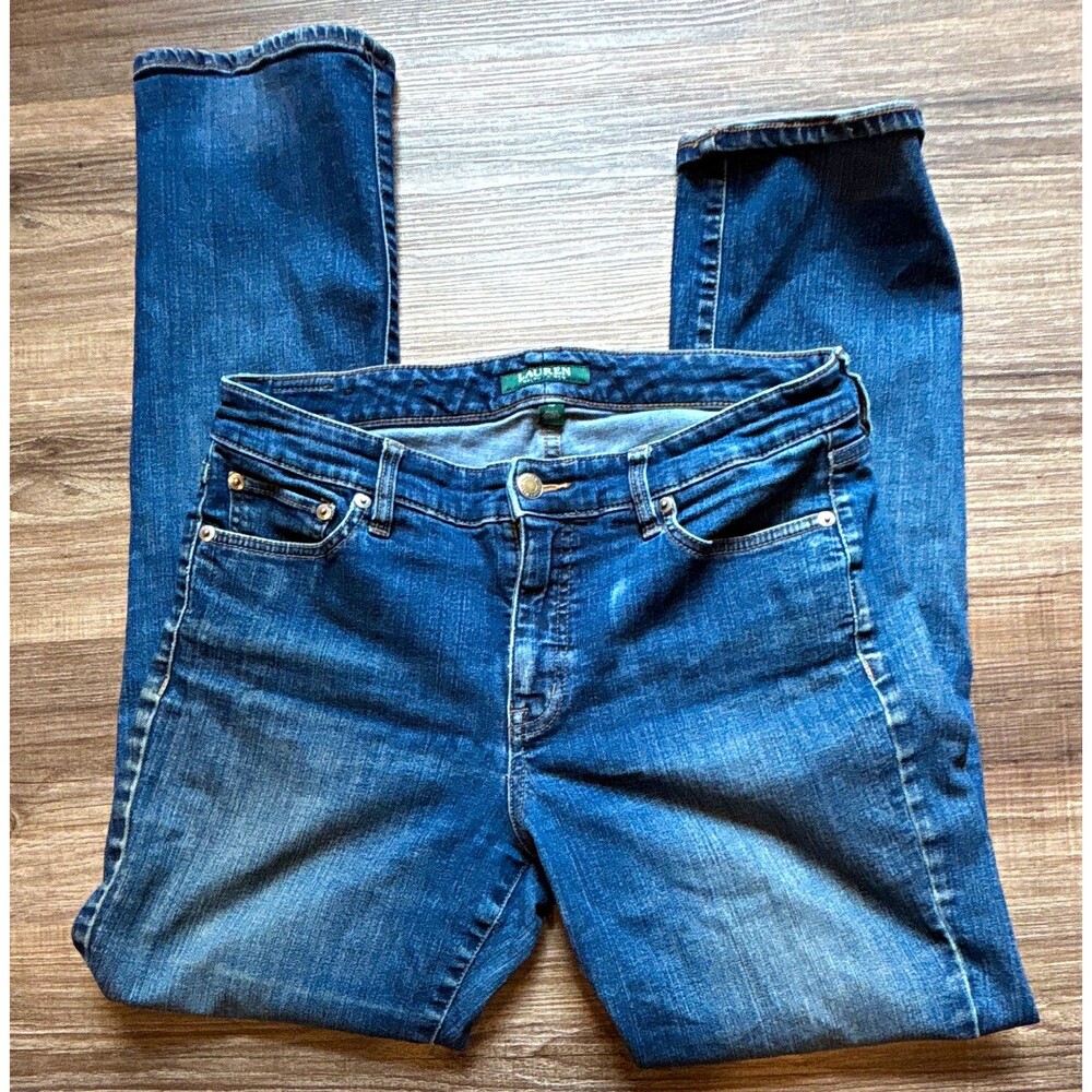 Lauren Ralph Lauren Womens Blue Solid Denim Jeans Logo Zip Button 5-Pocket 10